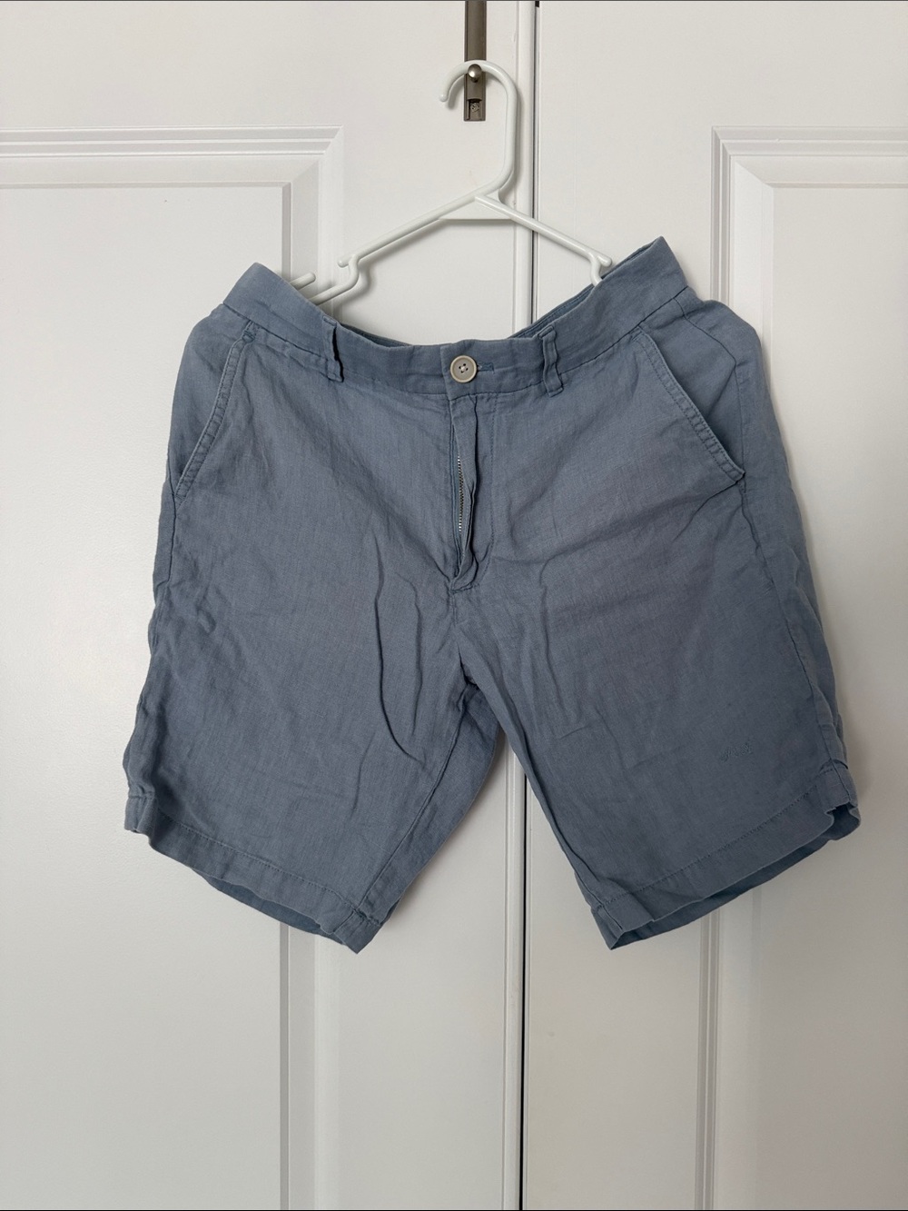 Men's Casual Linen Bermuda Shorts in Slate Blue